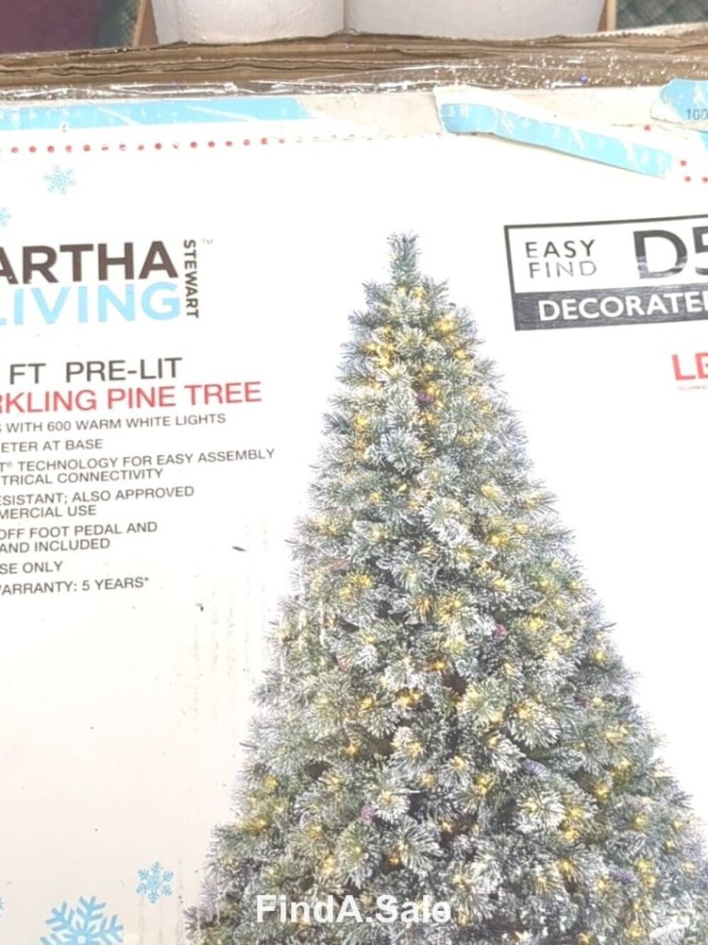 Martha Living 7.5 ft Pre-Lit Sparkling Pine Christmas Tree, 600 LED Warm White